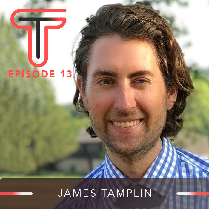 Headshot of James Tamplin outdoors wearing a blue checked shirt with the Titans as Teens logo in the corner, and text: Episode 13